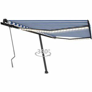 vidaXL Zonneschermen VidaXL Luifel handmatig uittrekbaar met LED 450x350 cm blauw en wit